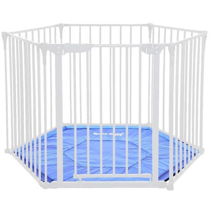 Baby Safe Convertible 6 Panel Playpen with Mat – White