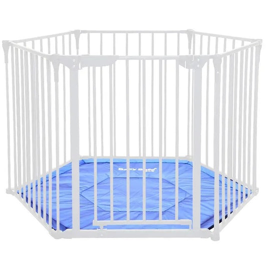 Baby Safe Convertible 6 Panel Playpen with Mat – White