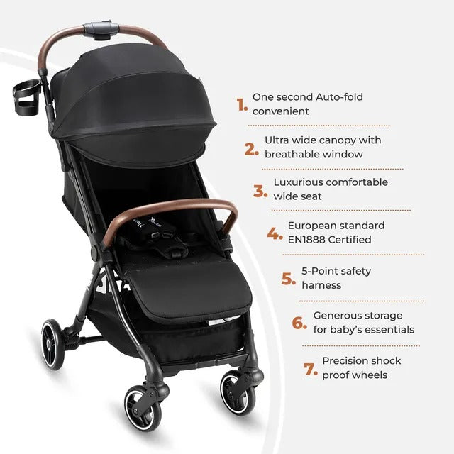 Teknum Travel Explorer 2 Auto-Fold Stroller & Men's Diaper Handbag Set – Black