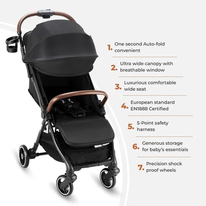 Teknum Travel Explorer 2 Auto-Fold Stroller & Men's Diaper Handbag Set – Black