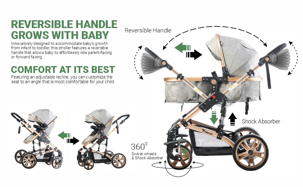 Teknum 3-In-1 Pram Stroller (Black)