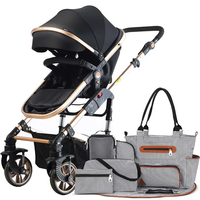 Teknum 3-in-1 Pram Stroller & Diaper Bag Bundle – Black