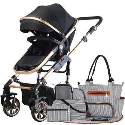 Teknum 3-in-1 Pram Stroller & Diaper Bag Bundle – Black