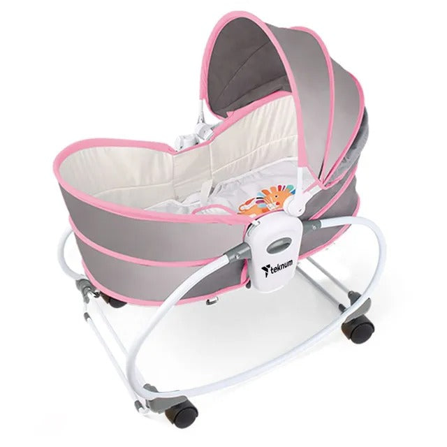 Teknum 5-in-1 Cozy Rocker Bassinet With Awning & Mosquito Net – Pink