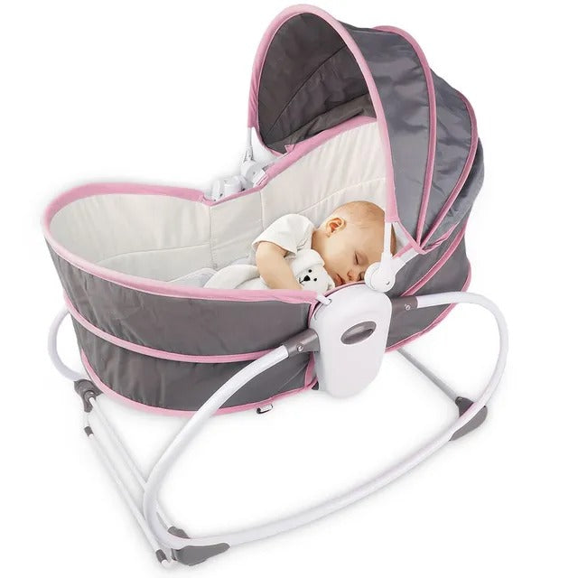 Teknum 5-in-1 Cozy Rocker Bassinet With Awning & Mosquito Net – Pink