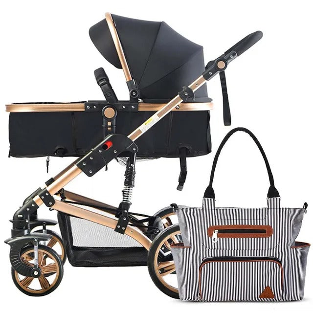 Teknum 3-in-1 Pram Stroller & Diaper Bag Bundle – Black