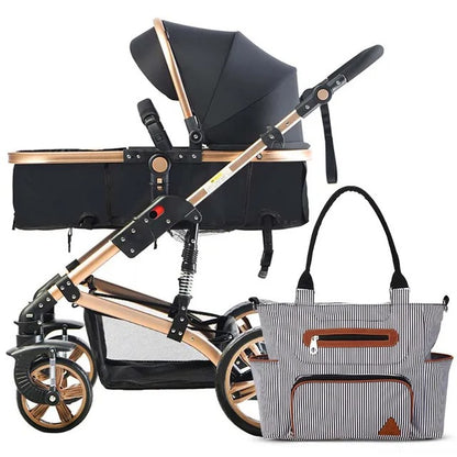 Teknum 3-in-1 Pram Stroller & Diaper Bag Bundle – Black