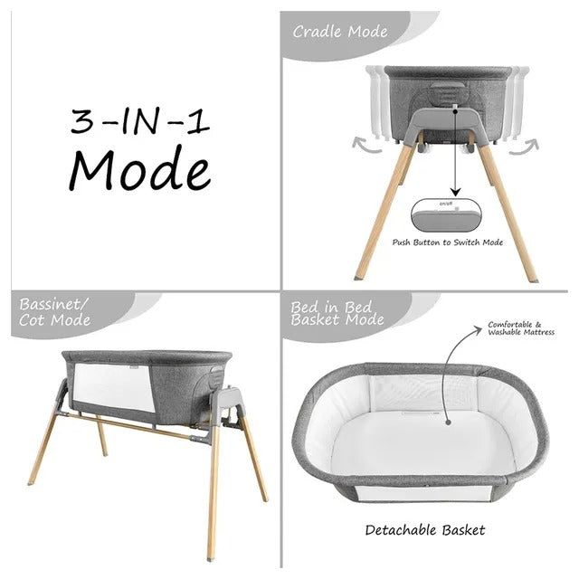 Teknum 3-in-1 Baby Rocker Bassinet With Mosquito Net – Grey