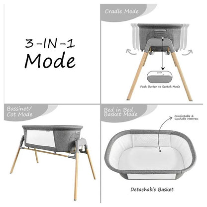 Teknum 3-in-1 Baby Rocker Bassinet With Mosquito Net – Grey