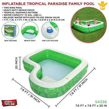 Bestway Tropical Paradise Family Swimming Pool – 7.5ft, Green/White