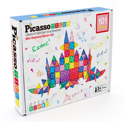 PicassoTiles Mini Diamond Magnetic Tiles 101 Piece Set