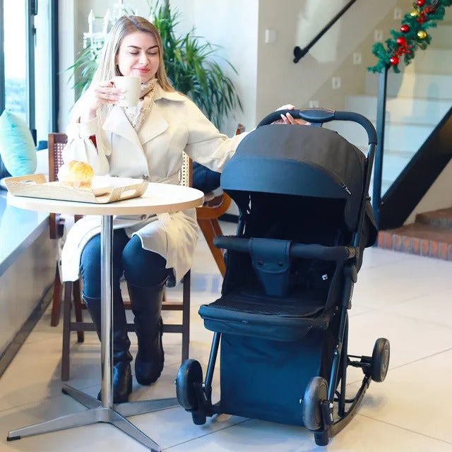 Teknum Stroller with Rocker & Blue Diaper Tote Bag – Black.