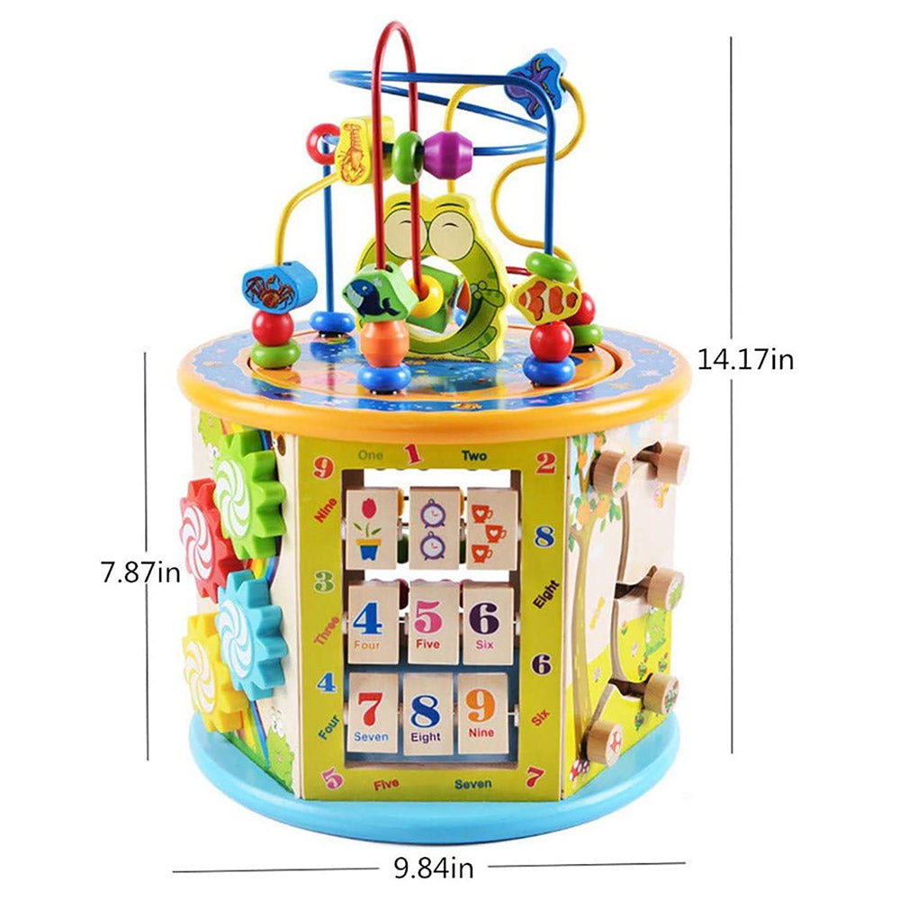 Little Angel Kids Wooden Activity Cube Bead Maze Educational Learning Toy.