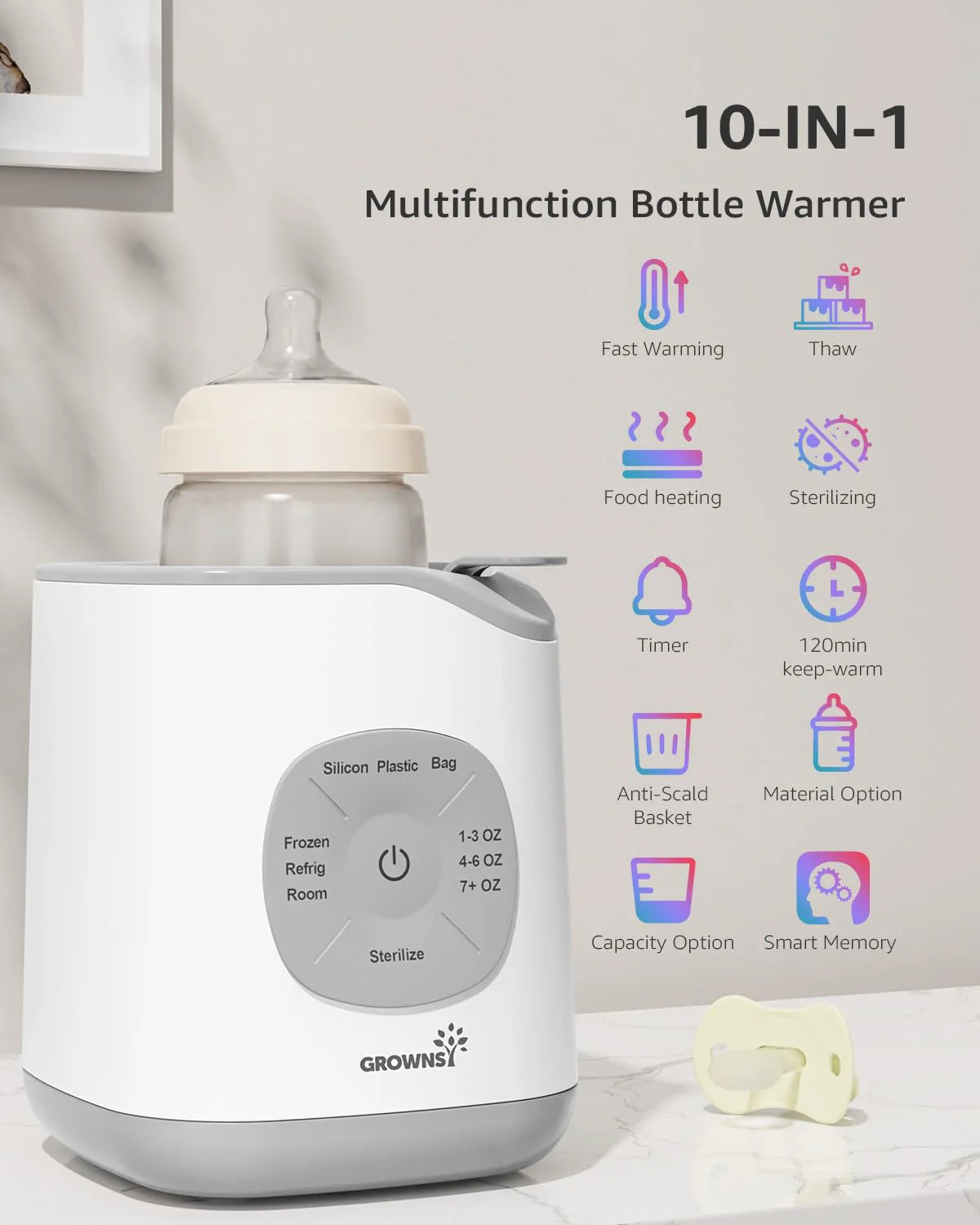 Grownsy 10 In 1 Fast Baby Bottle Warmer