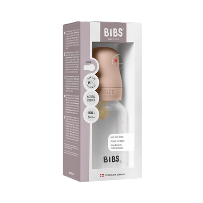 زجاجة رضاعة للأطفال من BIBS بحلمة مستديرة من اللاتكس - تدفّق بطيء (150ml)