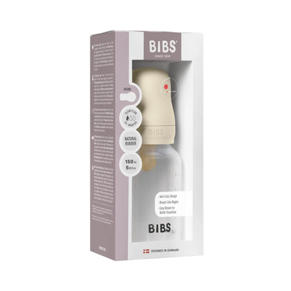 زجاجة رضاعة للأطفال من BIBS بحلمة مستديرة من اللاتكس - تدفّق بطيء (150ml)