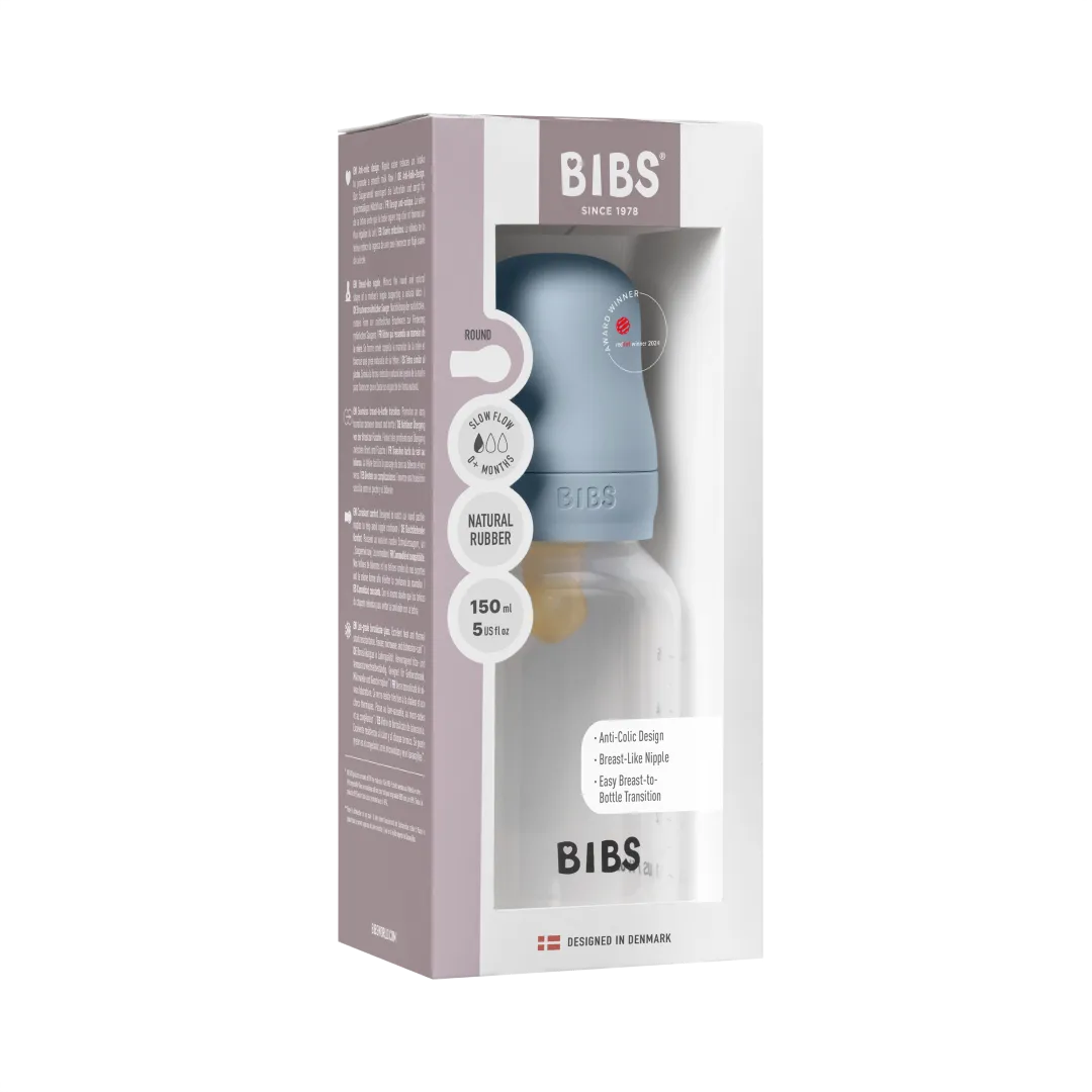 زجاجة رضاعة للأطفال من BIBS بحلمة مستديرة من اللاتكس - تدفّق بطيء (150ml)