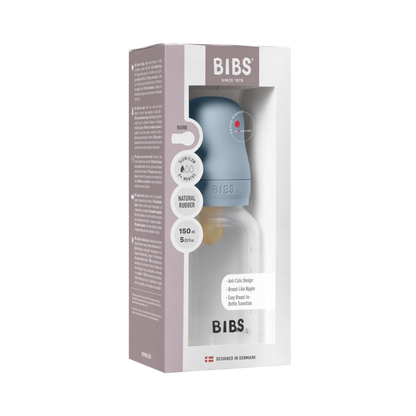 زجاجة رضاعة للأطفال من BIBS بحلمة مستديرة من اللاتكس - تدفّق بطيء (150ml)