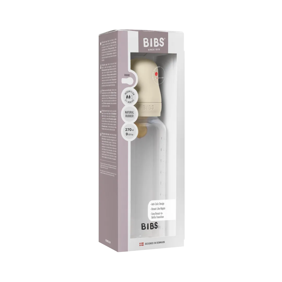 BIBS Baby Bottle Round Nipple Latex - Medium Flow (270ml)