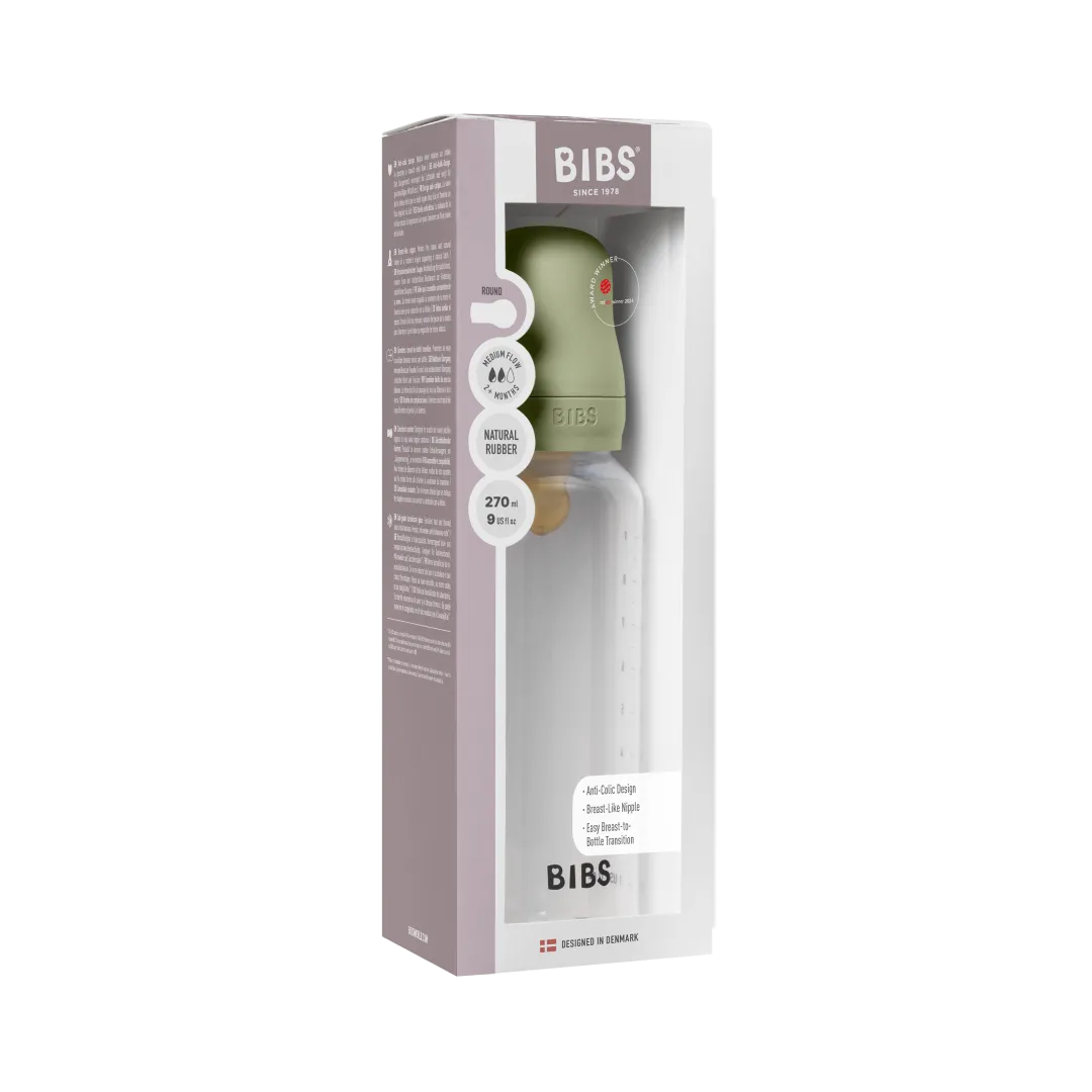 BIBS Baby Bottle Round Nipple Latex - Medium Flow (270ml)