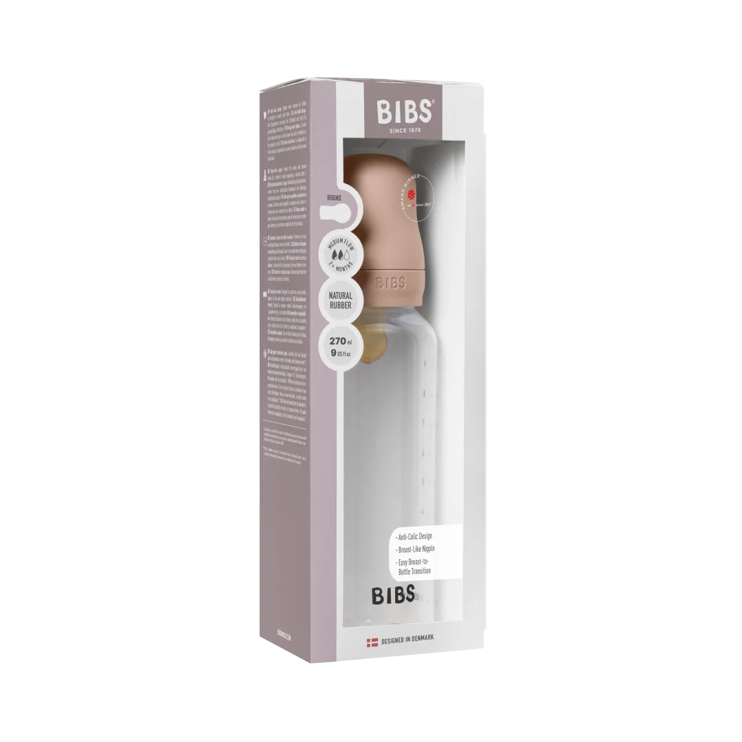 BIBS Baby Bottle Round Nipple Latex - Medium Flow (270ml)