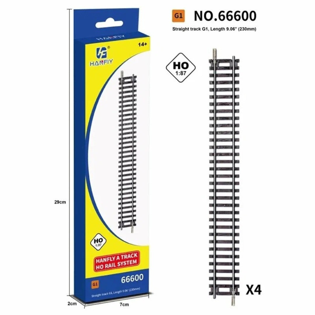 HANFIY - HO Scale Straight Railway Track G1 230mm - 4 Pieces