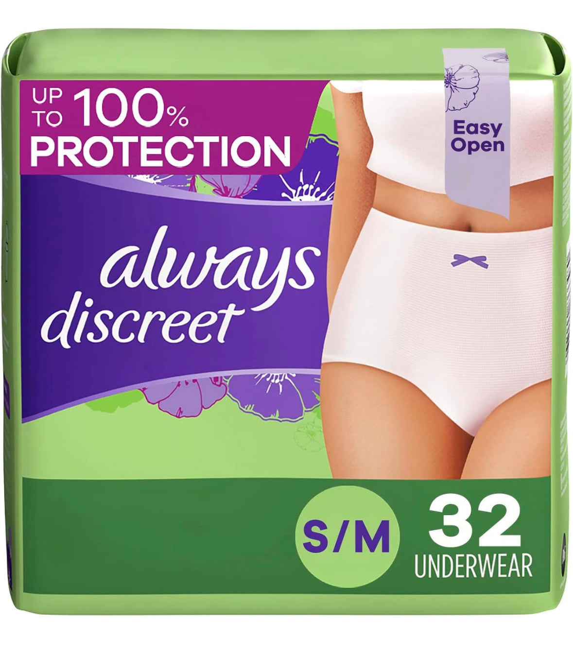Always Discreet Incontinence & Postpartum Incontinence Underwear for Women, Small/Medium, Maximum Protection, 32 Count.