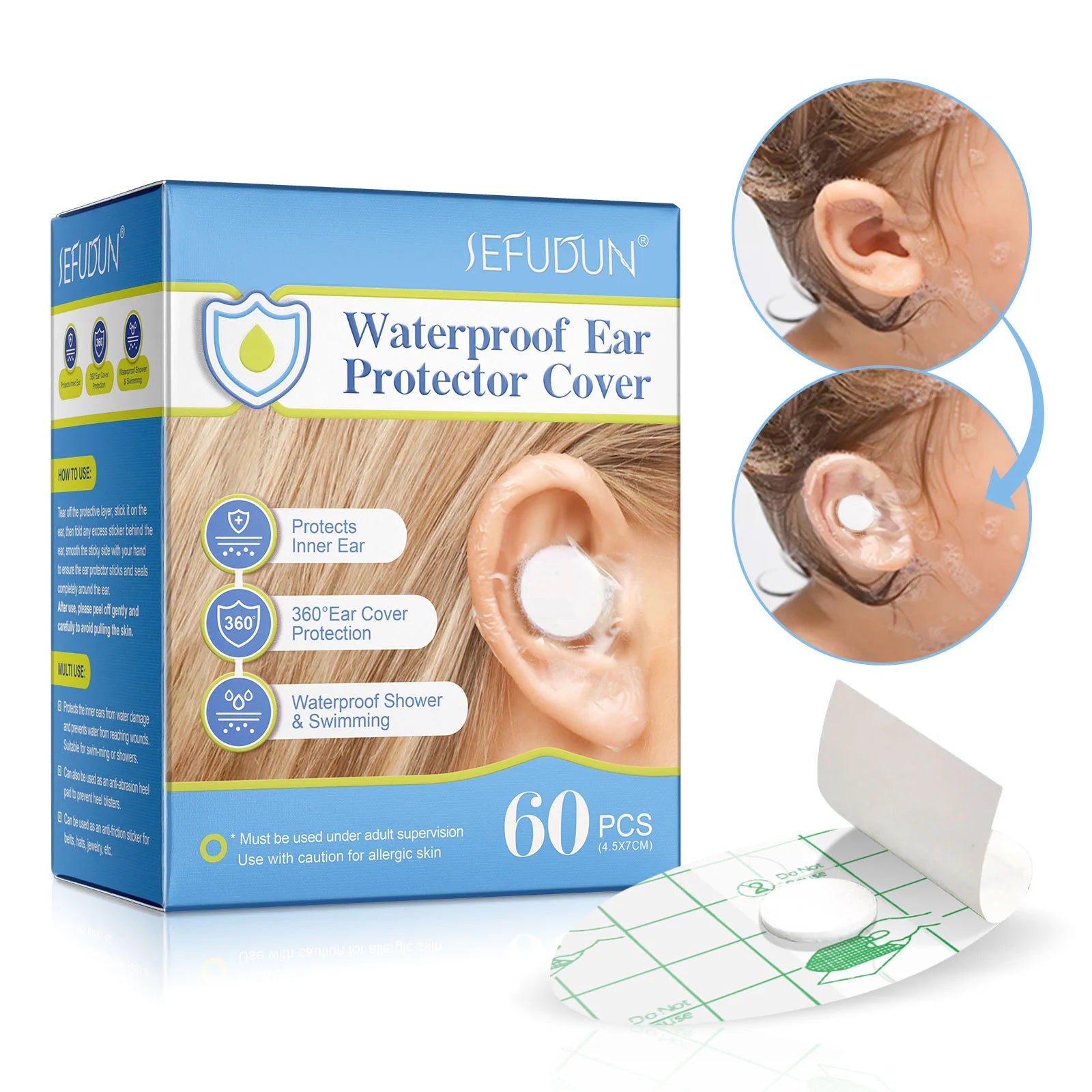 SEFUDUN Ear Covers for Shower 60 pcs ,Waterproof Ear Protector Covers.