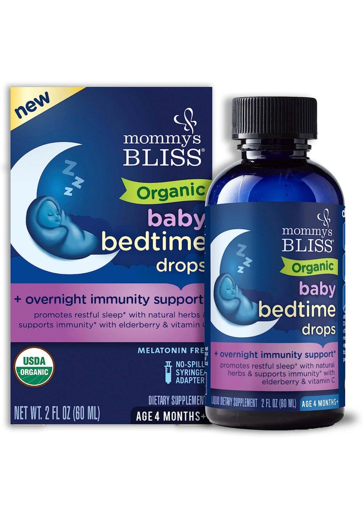 Mommy's Bliss Organic Baby Bedtime Drops + Overnight Immunity Support Promotes Restful Night, Melatonin Free, Age 4 Month+, 2 Fl Oz.