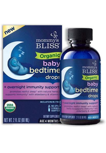 Mommy's Bliss Organic Baby Bedtime Drops + Overnight Immunity Support Promotes Restful Night, Melatonin Free, Age 4 Month+, 2 Fl Oz.