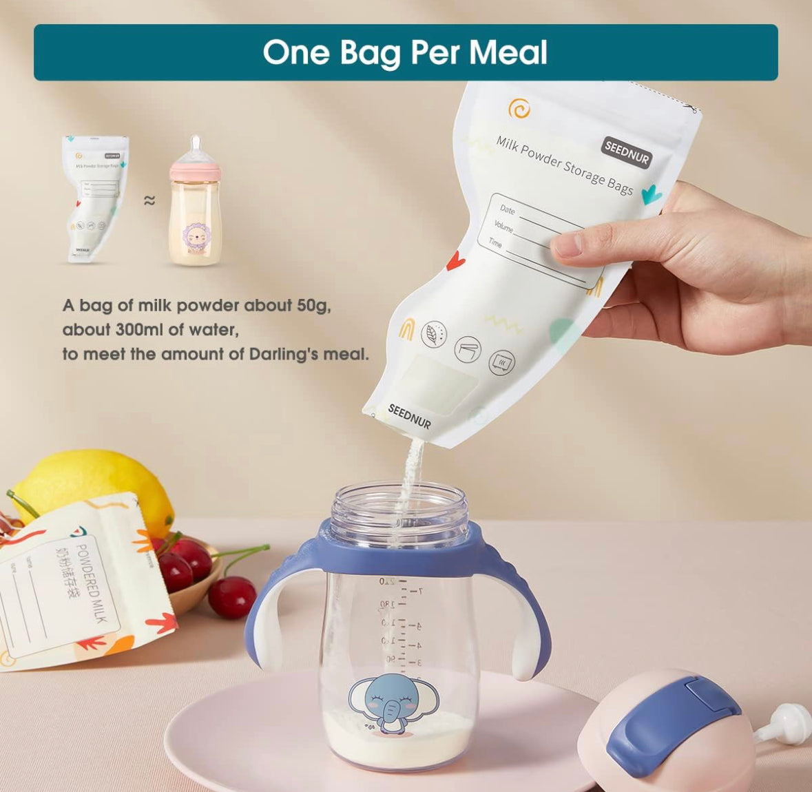 SEEDNUR Baby Formula Storage Bag for Travel Milk Powder Dispenser Portable Infant Feeding Food Pouches 1.8oz 32pcs.