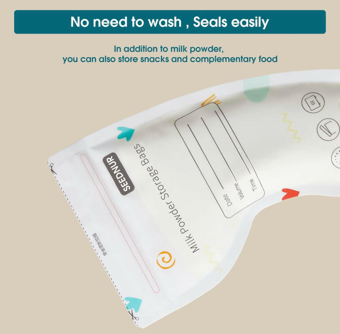 SEEDNUR Baby Formula Storage Bag for Travel Milk Powder Dispenser Portable Infant Feeding Food Pouches 1.8oz 32pcs.