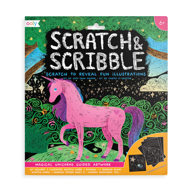 magical unicorn scratch and scribble scratch art kit By Ooly.