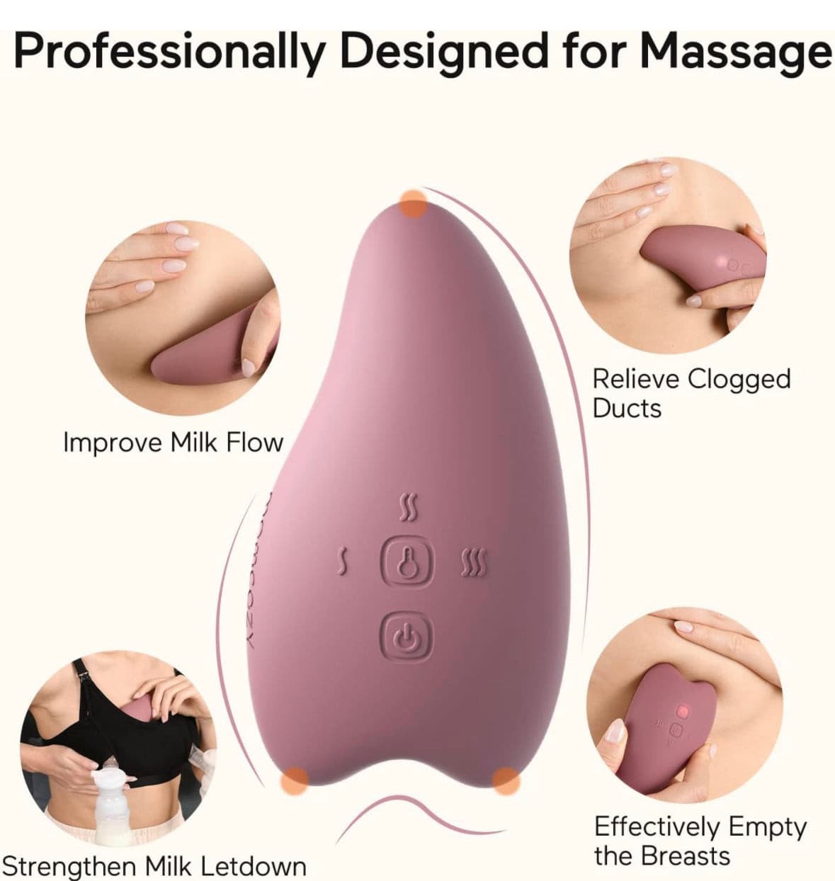 Momcozy Warming Lactation Massager 2-in-1, Soft Breast Massager for Breastfeeding, Heat + Vibration Adjustable for Clogged Ducts, Improve Milk Flow.