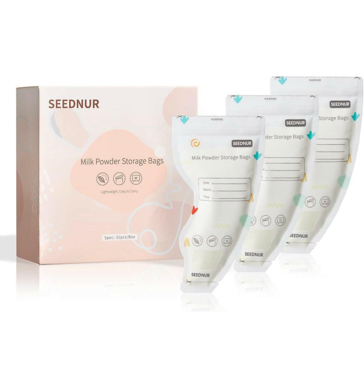 SEEDNUR Baby Formula Storage Bag for Travel Milk Powder Dispenser Portable Infant Feeding Food Pouches 1.8oz 32pcs.