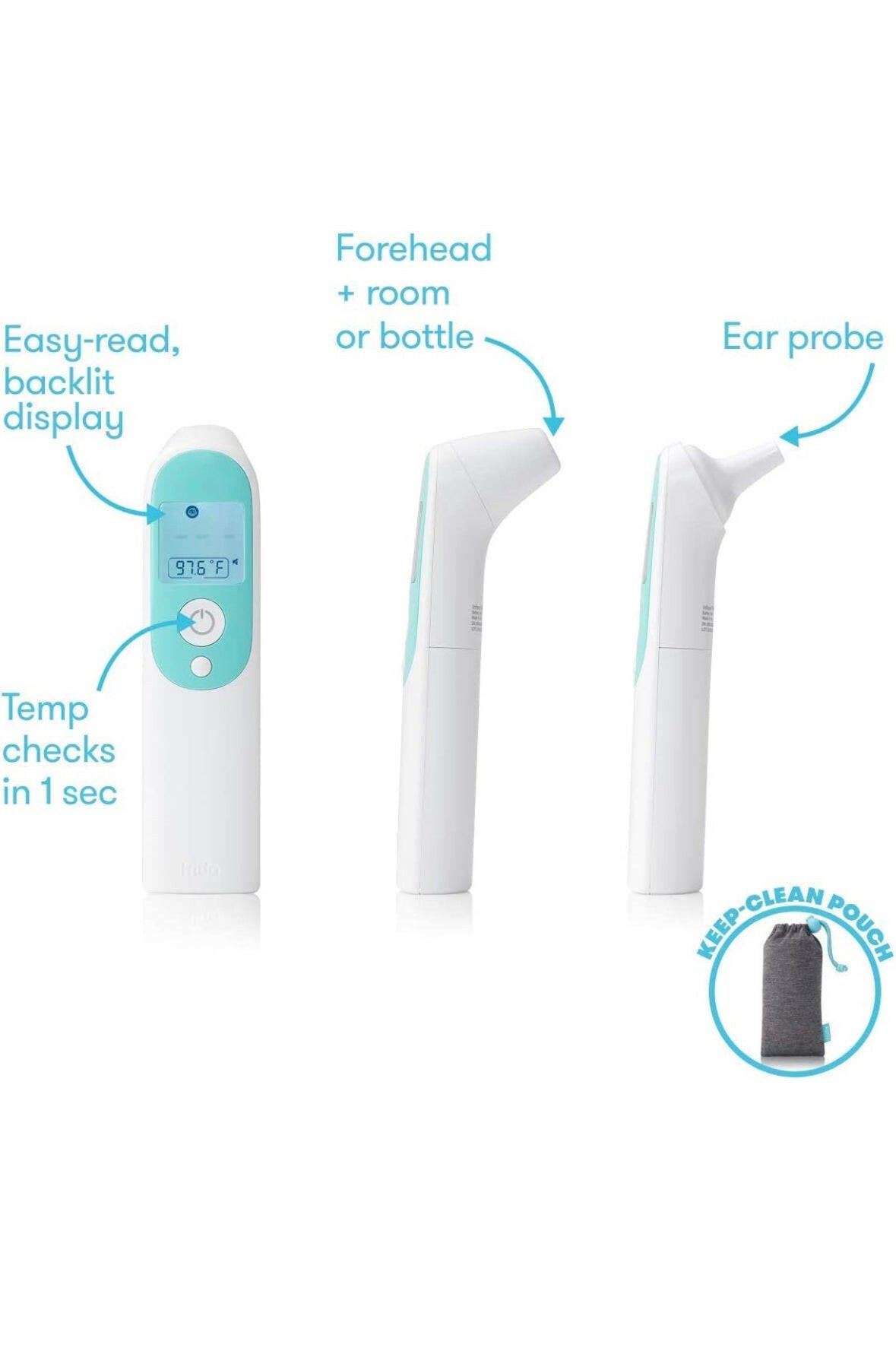 Frida Baby Infrared Thermometer 3-in-1 Ear, Forehead + Touchless for Babies, Toddlers, Adults, and Bottle Temperatures,Digital.