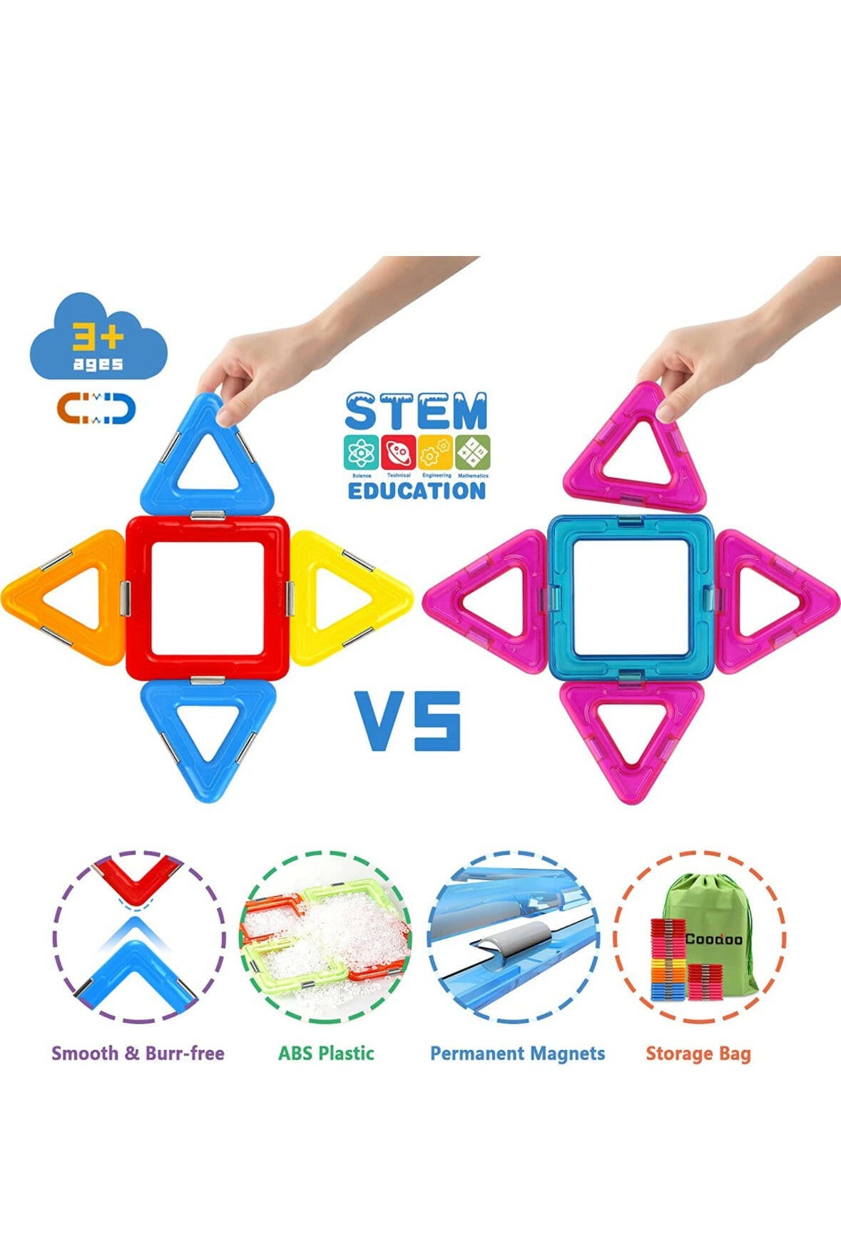 Upgraded Magnetic Blocks Tough Tiles STEM Toys for 3+ Year.
