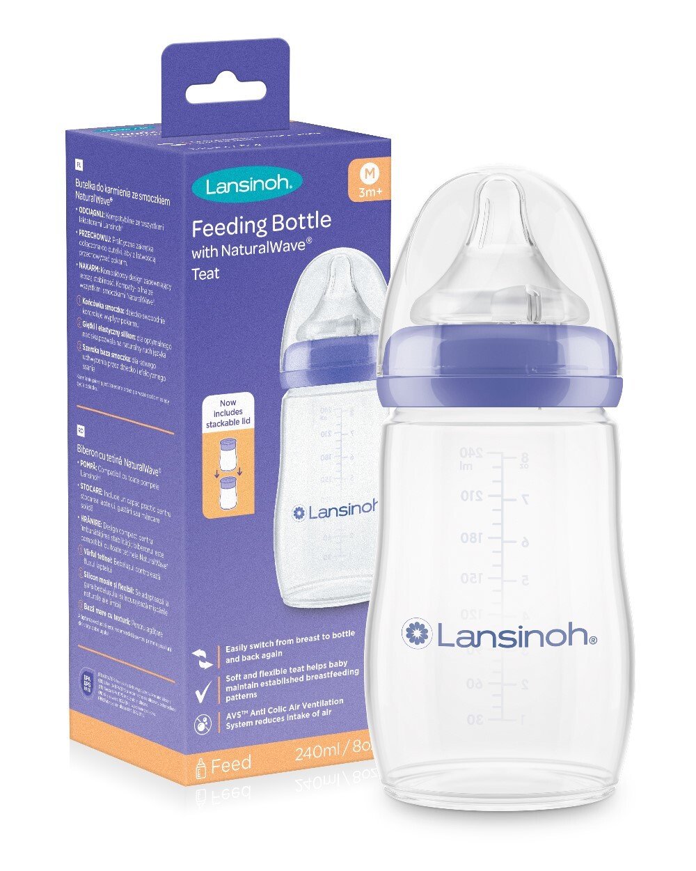 Lansinoh Plastic Feeding Bottl (240ml)