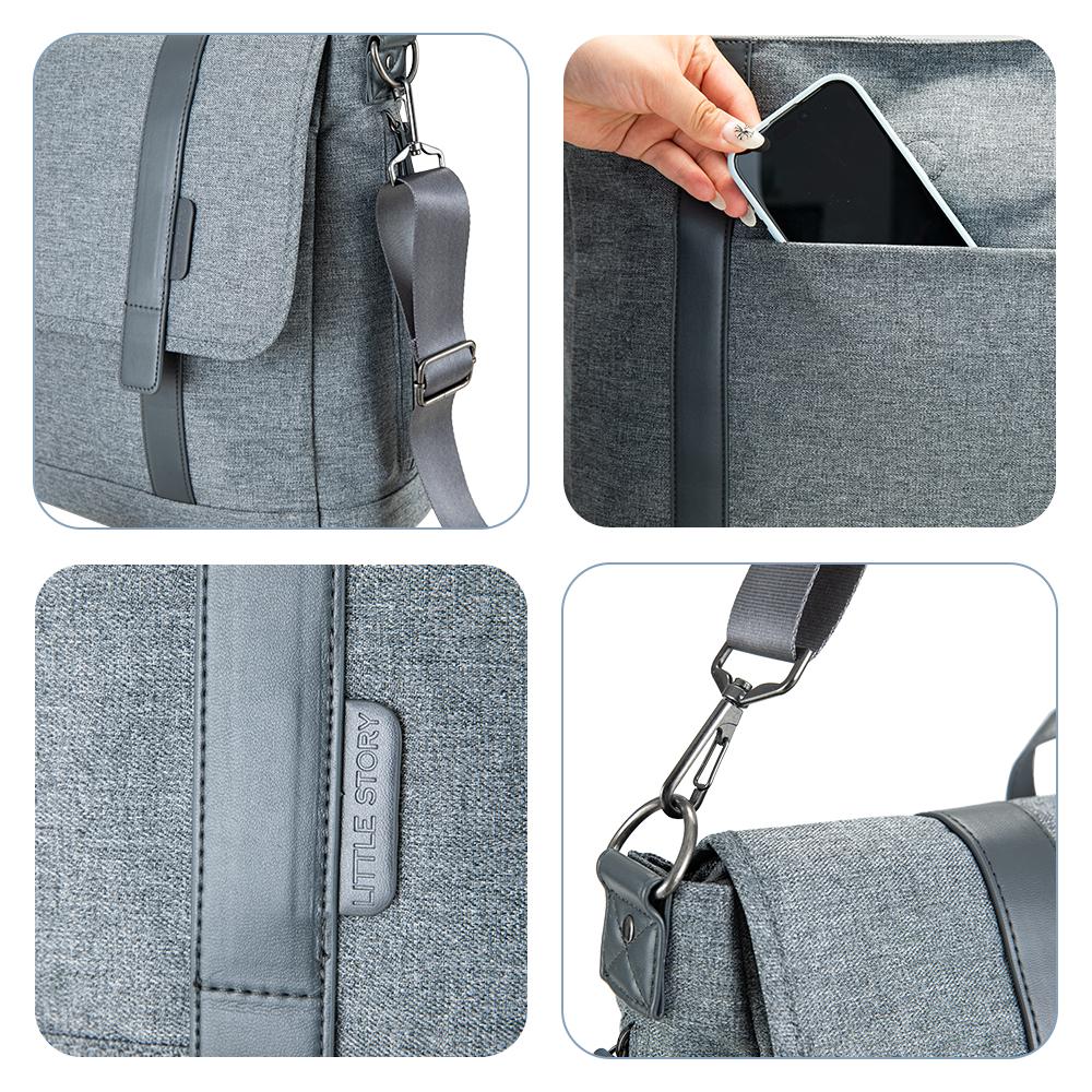 Little Story Dad's Diaper Bag With Changing Mat & Stroller Straps (Grey)