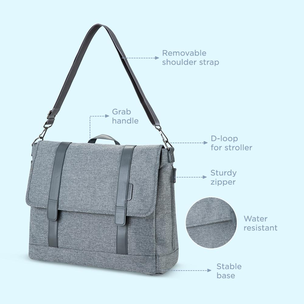 Little Story Dad's Diaper Bag With Changing Mat & Stroller Straps (Grey)