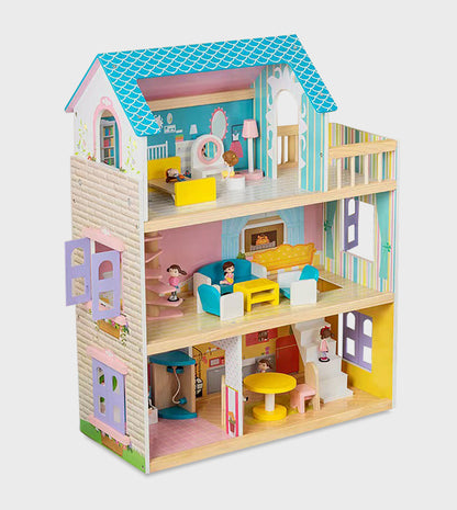Little Story Wooden Dollhouse 3 Floors With  Furniture, Accessories & Dolls