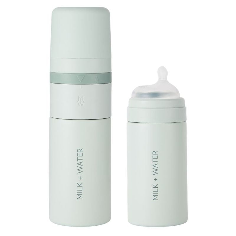 Milk + Water All In One Baby Bottle Stainless Steel (9oz, Olive Green, Medium Flow)