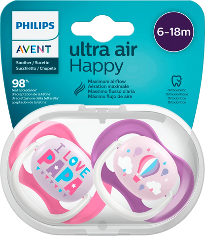 Philips Avent 2-pc Ultra Air Happy Pacifier for 6-18 months - I Love Papa