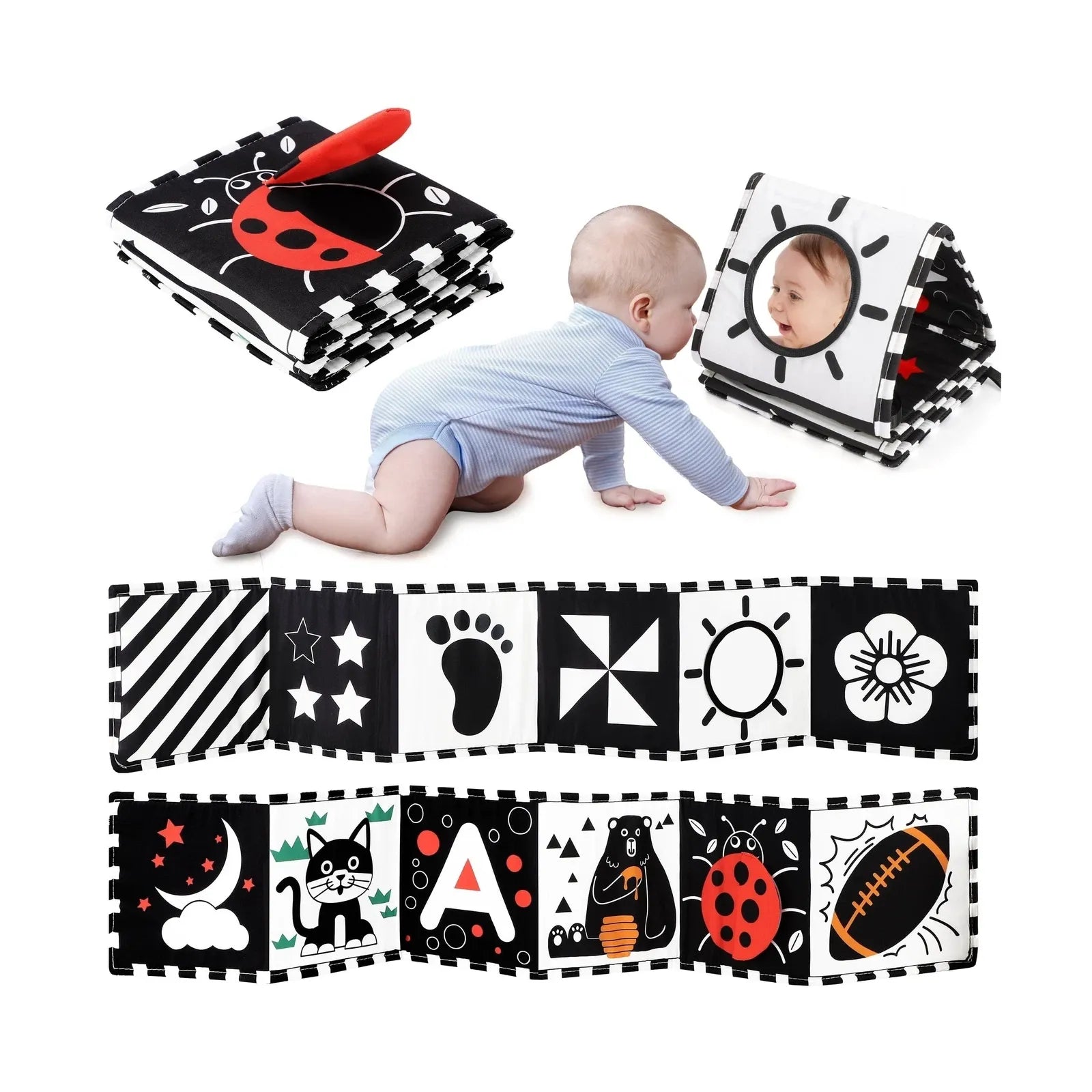 Urmywo Black and White Tummy Time High Contrast Toys, Soft Baby Book (0-3 Months)