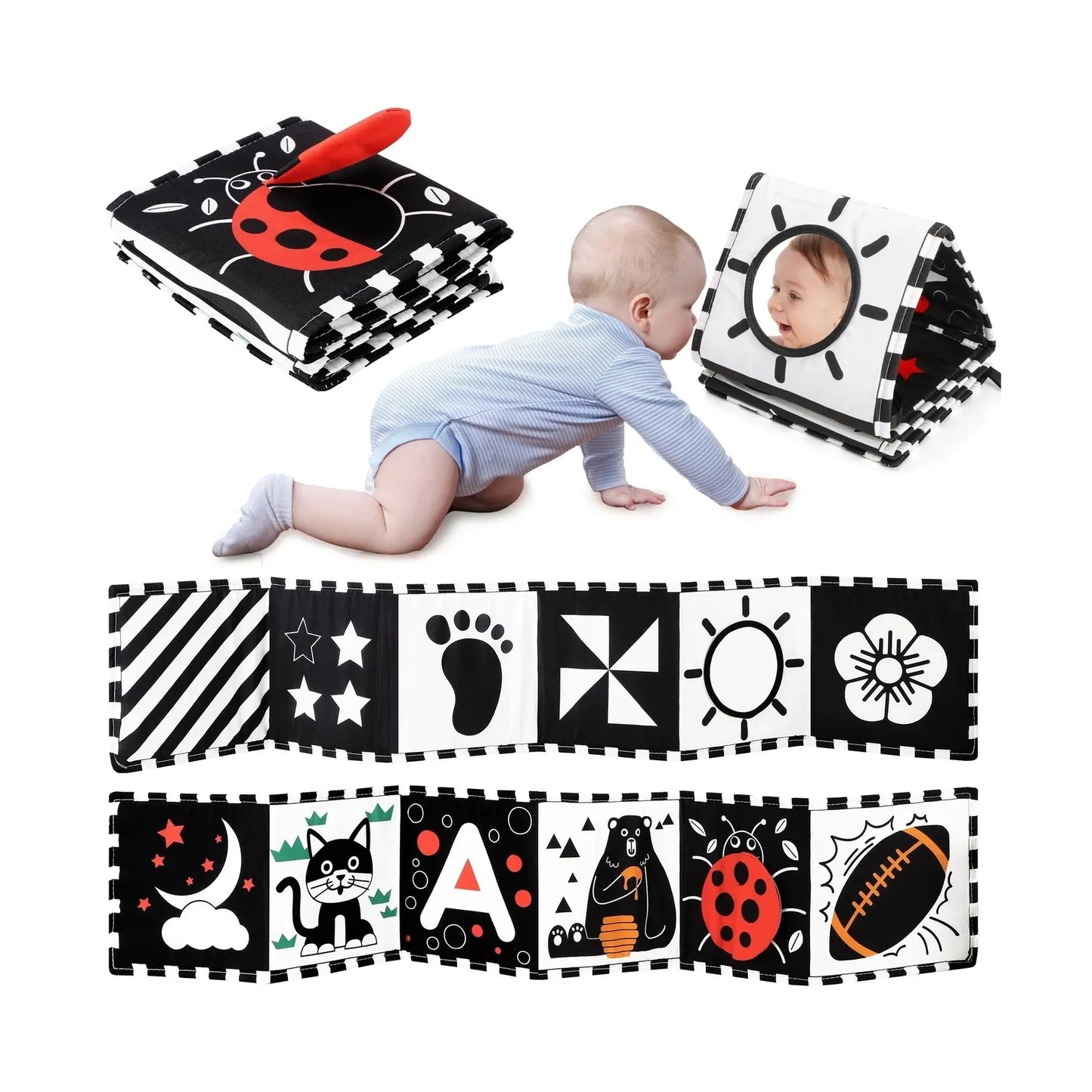 Urmywo Black and White Tummy Time High Contrast Toys, Soft Baby Book (0-3 Months)