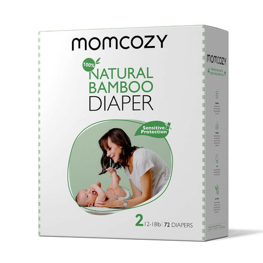 Momcozy Baby Diapers, Natural Bamboo Diapers for Sensitive Skin with Leak-Proof 3D Legcuffs.