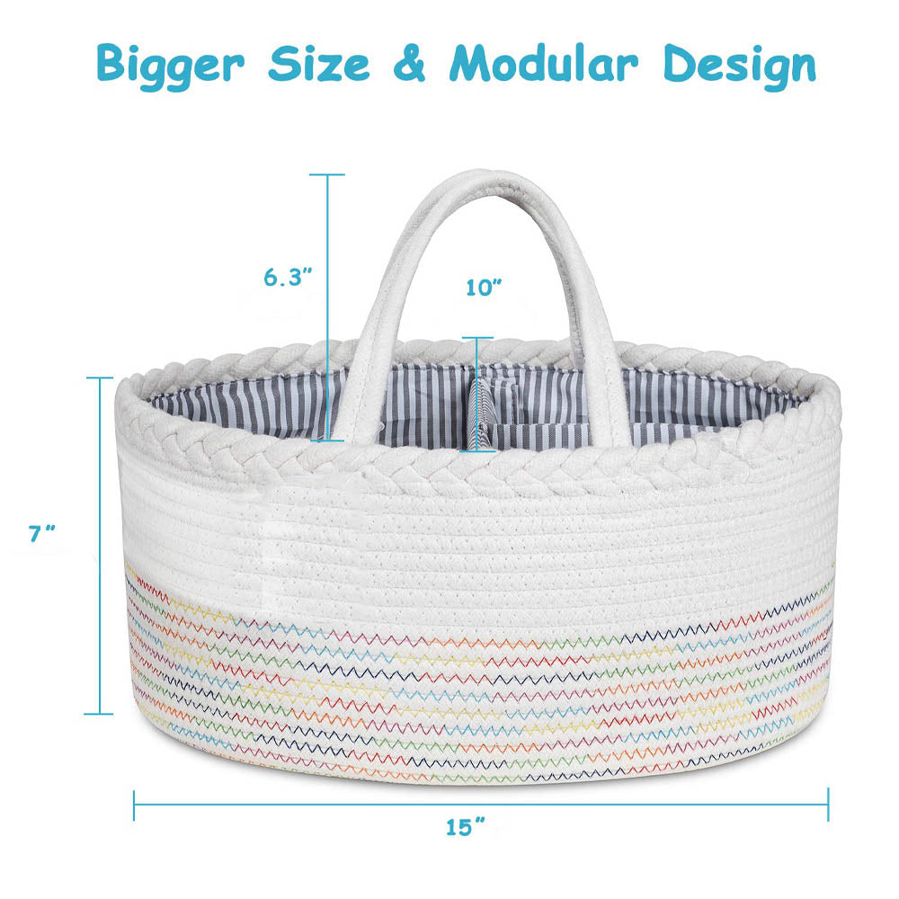 Little Story Cotton Rope Diaper Caddy (White Rainbow)
