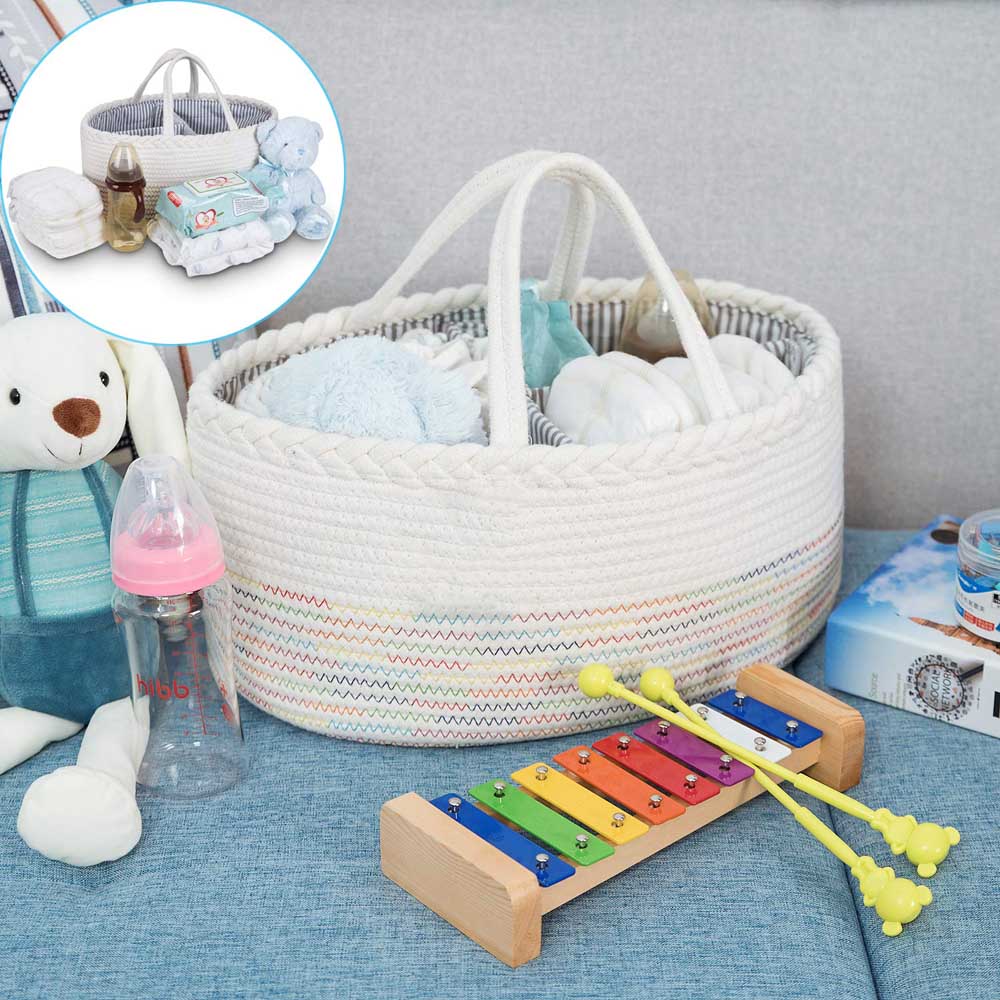 Little Story Cotton Rope Diaper Caddy (White Rainbow)
