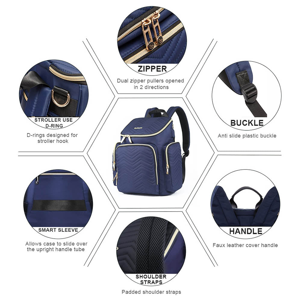 Little Story Georgia Diaper Bag With Changing Pad & Stroller Hooks