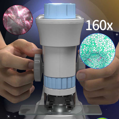 Little Story Scientific Portable Optical Microscope Toy Stem Series (40-160X Zoom, Blue)